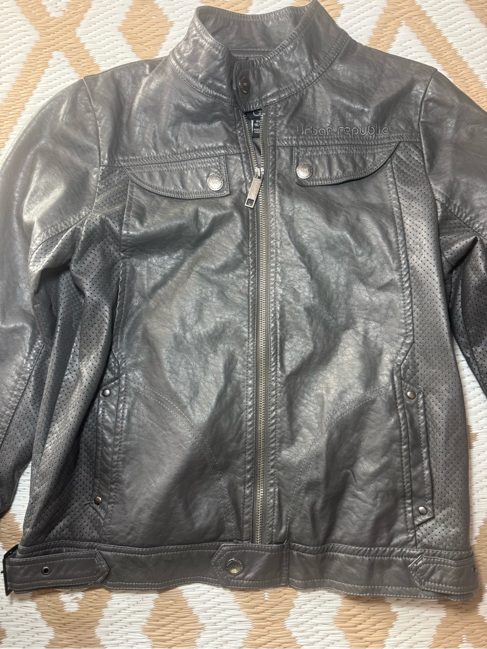 Urban Republic women’s gray Faux Leather Bomber Jacket